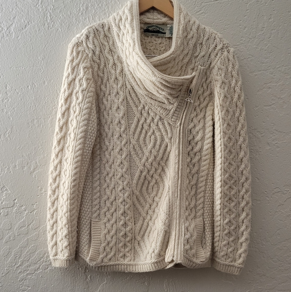 Aran Crafts Cable Knit Side Zipper Sweater Size Small
